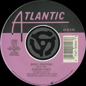 Barely Breathing / Wishful Thinking [Digital 45] single cover by Duncan Sheik, released 1996 on Atlantic