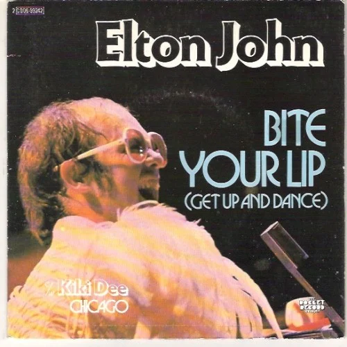 Bite Your Lip (Get Up And Dance) single cover by Elton John, released 1976 on The Rocket Record Company