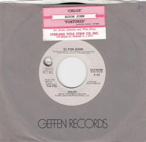 Chloe single cover by Elton John, released July 1981 on Geffen