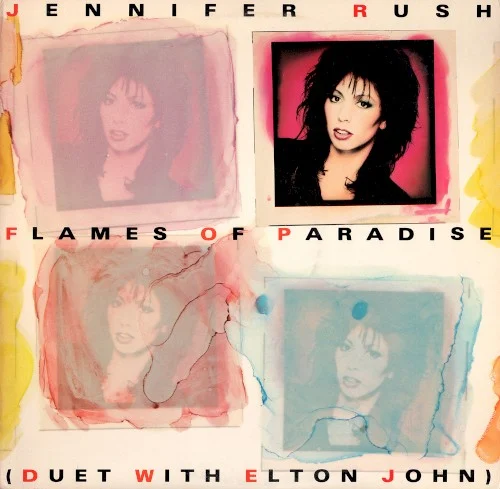 Flames Of Paradise single cover by Elton John, released July 1, 1987 on CBS, Epic
